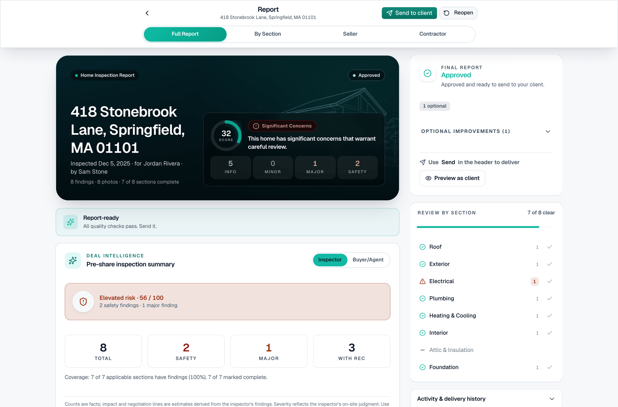 SightSpec report review — every quality check clear, approved, and ready to send