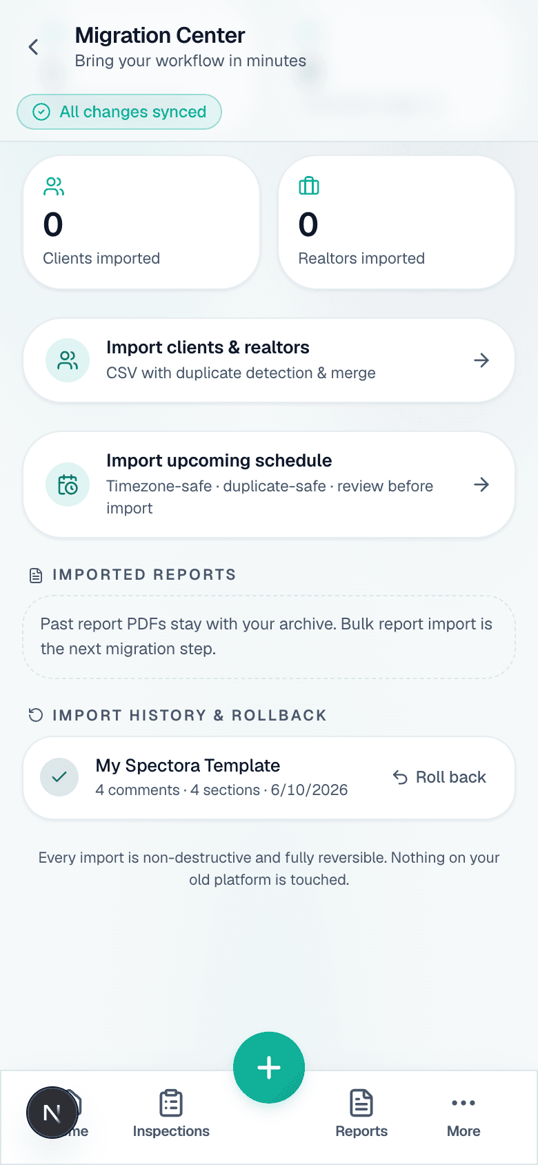 One-tap rollback in migration history